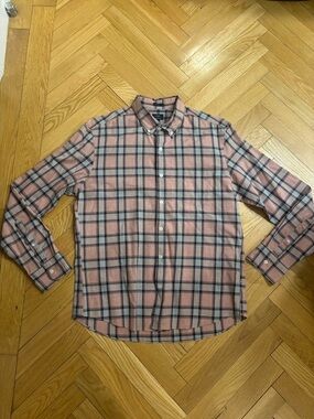 J. Crew Factory Heathered Cotton Slim Fit pink plaid button down shirt